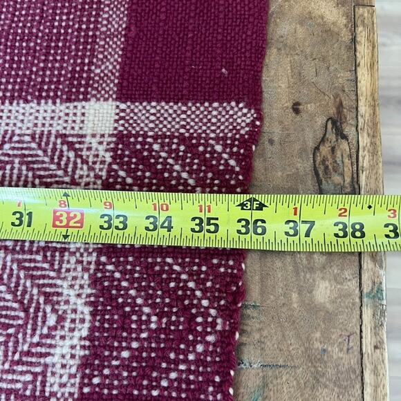 Hand Woven Wool Blanket 58 x 36" by Laura Lenglet Maroon Ivory Geometric Fringe - Picture 6 of 7